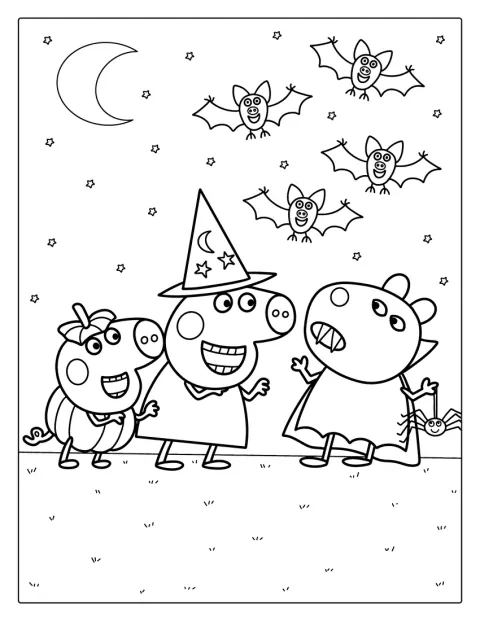 Peppa Pig surge num cenário decorado para o Halloween.