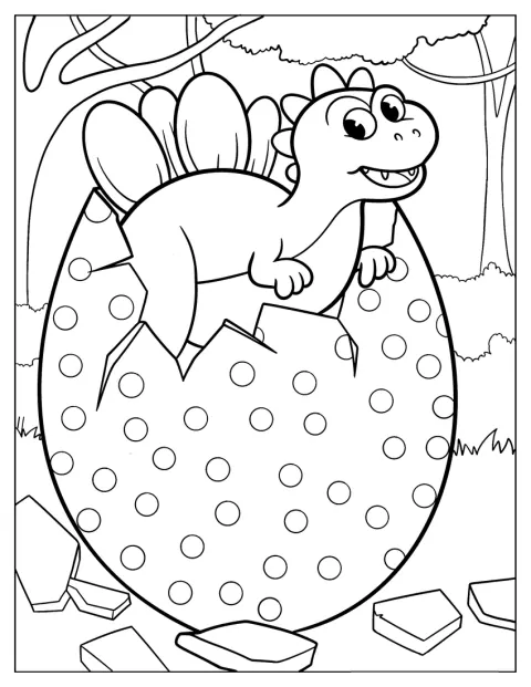 Kawaii Stegosaurus Coming Out Of Polka Dot Dinosaur Egg Coloring Page