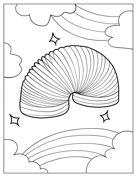 Un muelle Slinky aparece estirado en forma de espiral.