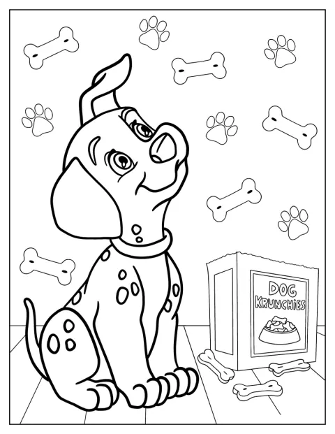Lucky, een van de Dalmatiërpuppy's, staat afgebeeld.
