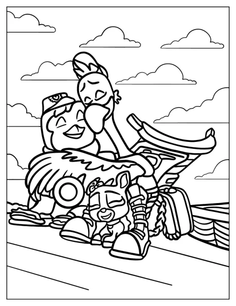 Pip, Freddy y Mia se abrazan en una escena de T.O.T.S.