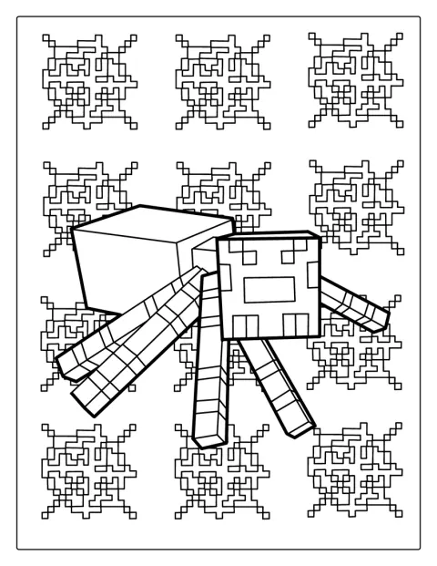 Un ragno di Minecraft è mostrato con le sue lunghe zampe squadrate.