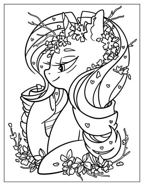 Blumen schmücken Rarity von Kopf bis Fuß.