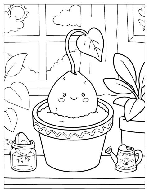 Een avocadopit ontspruit in een bloempot.