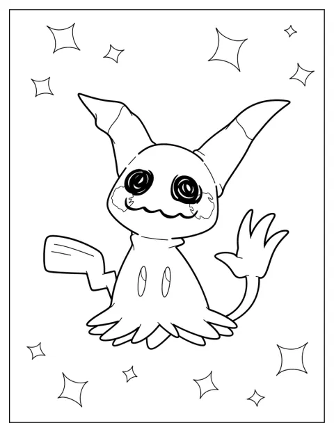 Suloinen Mimikyu poseeraa iloisesti.
