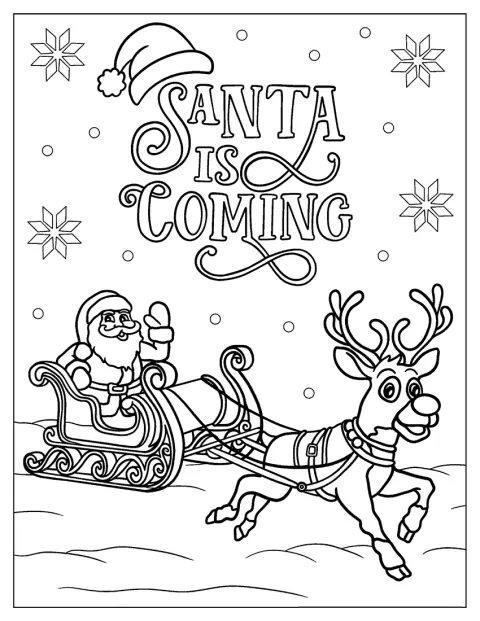 Rudolph zieht Santas Schlitten durch den winterlichen Himmel.