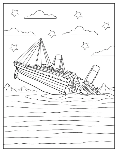 A Titanic kettétörik és süllyed a sötét tengerben.