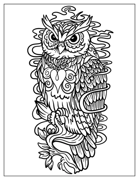 フクロウの胸元にハートが描かれています。
