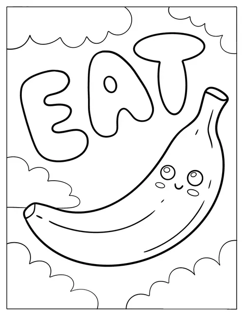 Napis „Eat” znajduje się obok banana.