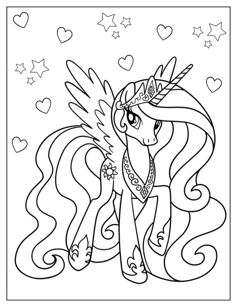 Den majestetiske prinsesse Celestia står med den lange manen sin.