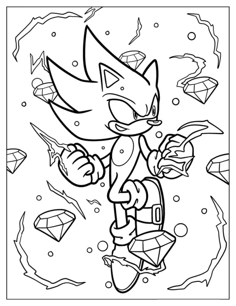 Hyper Sonic aparece ao lado de várias Super Esmeraldas.