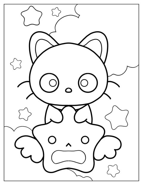 Egy aranyos Chococat szorosan magához ölel egy csillagot.