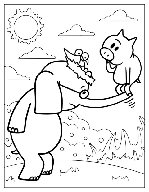 Gerald y Piggie ayudan a varios pájaros.