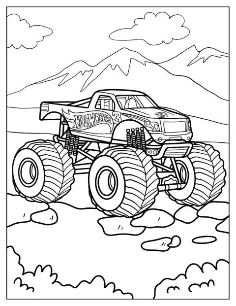 Un monster truck Hot Wheels se dresse sur ses énormes roues.