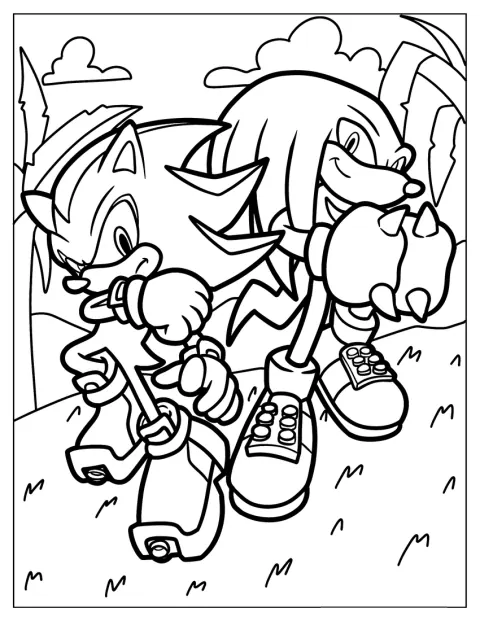 Sonic y Knuckles se apoyan espalda con espalda, preparados para la acción.