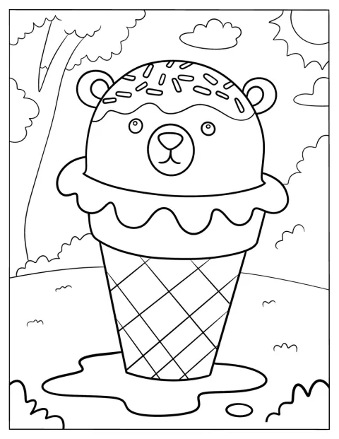 Bear Ice Cream Coloring Page Cone With Sprinkles Under The Sun