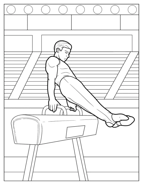 Gymnasta předvádí sestavu na koni s madly.