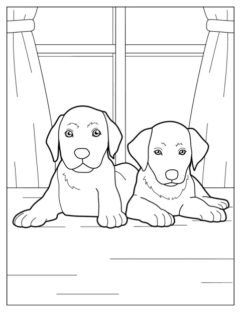 Two Cute Labrador Puppies Coloring Sheet