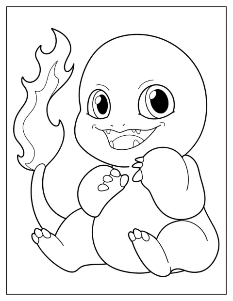 Charmander står alene med et enkelt uttrykk.