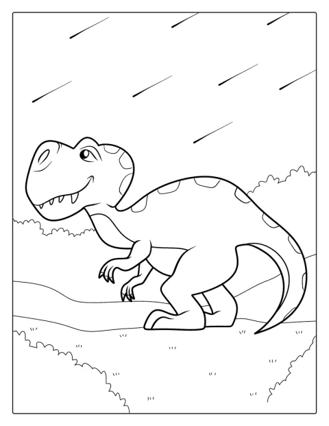 Um Tiranossauro rex aparece rodeado por asteroides.