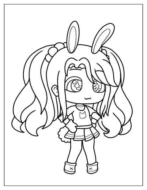 Une petite fille chibi aux grands yeux se tient debout.