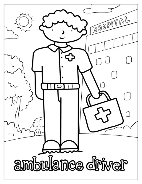 Ambulance Driver Community Helpers Coloring Page