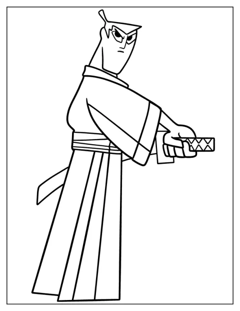 Simple Cartoon Network Coloring Page of Samurai Jack For Kids