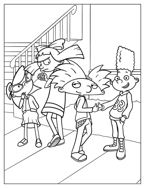Phoebe, Helga og Gerald står sammen med Arnold.
