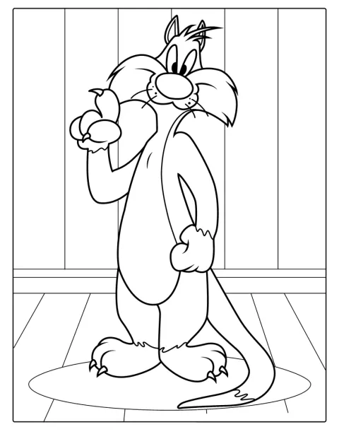 Sylvester, černobílý kocour z Looney Tunes, je zachycený samostatně.