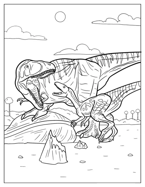 Een brullende Gigantosaurus staat tegenover een Mapusaurus.