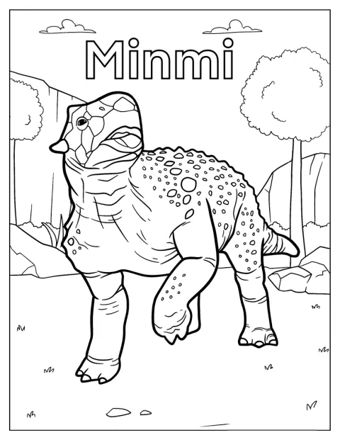 Un Minmi mignon lève la tête dans un paysage préhistorique.