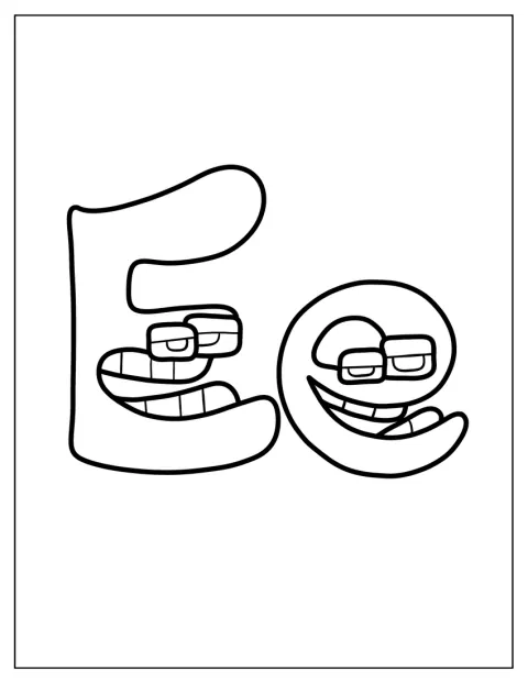 Der Buchstabe E ist als einfache Umrisslinie dargestellt.
