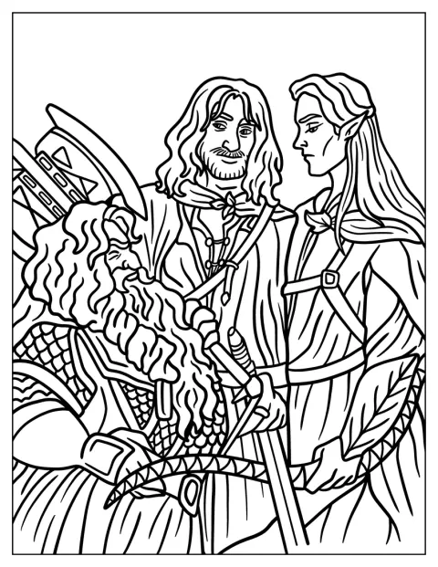 Boromir, Gimli en Legolas staan samen klaar voor de strijd.