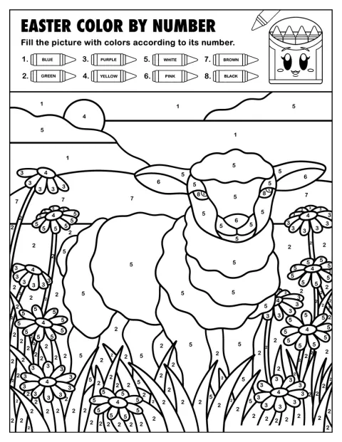 Little Lamb in a Flower Field Color by Number