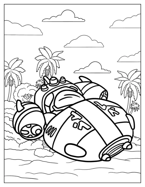 Het gedetailleerde ruimteschip van Jumba uit Lilo & Stitch is te zien.
