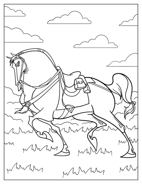 Il cavallo di Mulan, Khan, galoppa a tutta velocità.