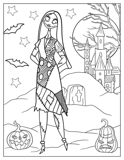 Sally aparece en una escena con ambiente de Halloween.