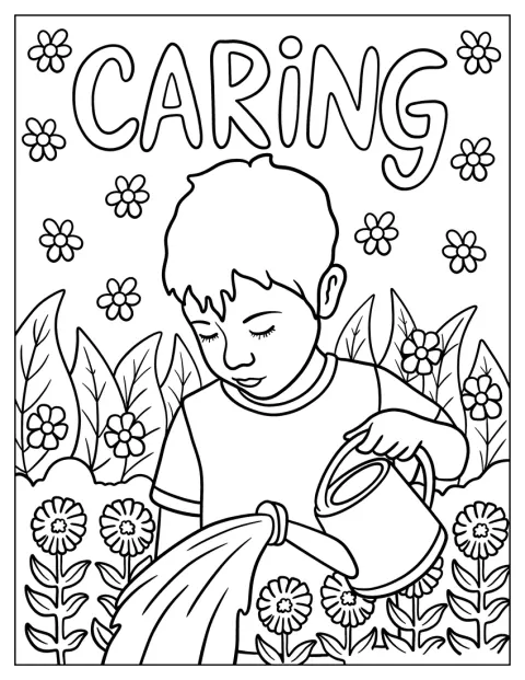Un niño riega unas plantas para cuidarlas.