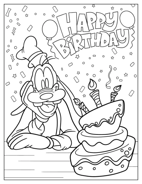 Pippo sorride accanto a una torta di compleanno.