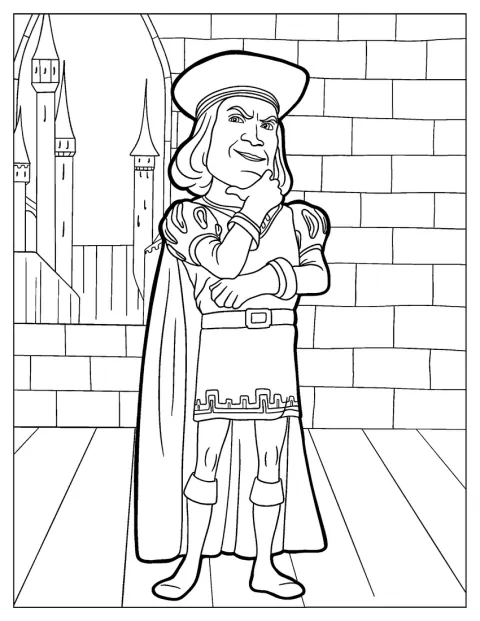 Lord Farquaad aparece con su característico atuendo.