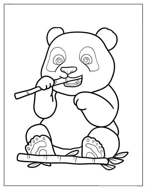 Een hongerige chibipanda knabbelt op bamboe.