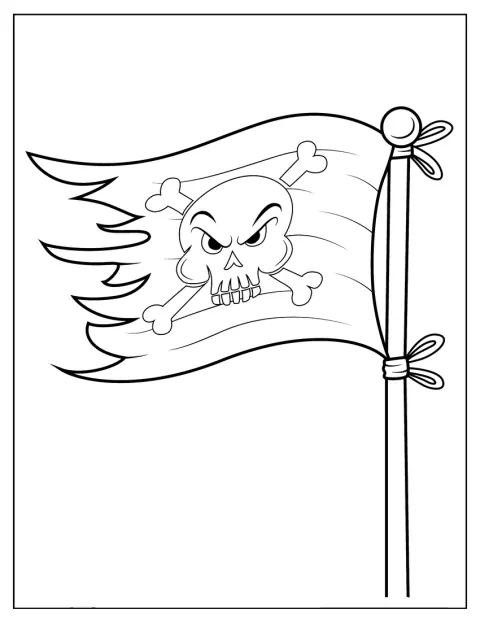 Et enkelt piratflagg har en hodeskalle og korslagte bein.