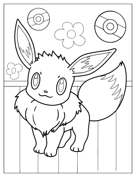 Cu un zâmbet larg, Eevee stă în picioare.