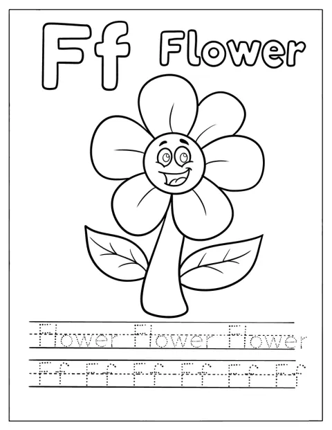 De letter F staat bij een bloem om over te trekken.