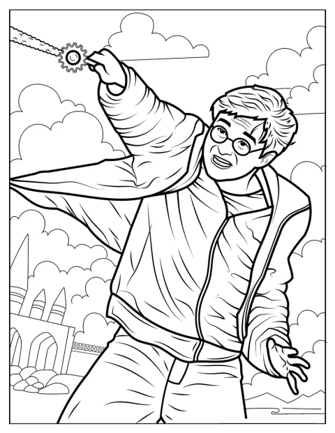 Harry Potter brandit sa baguette pour jeter un sort puissant.