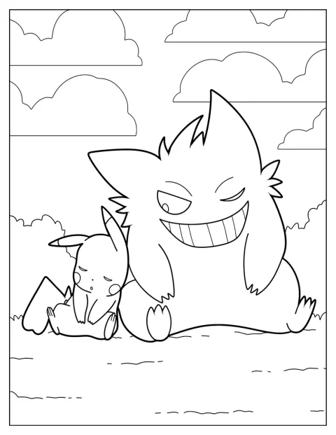 Pikachu doarme liniștit lângă Gengar.