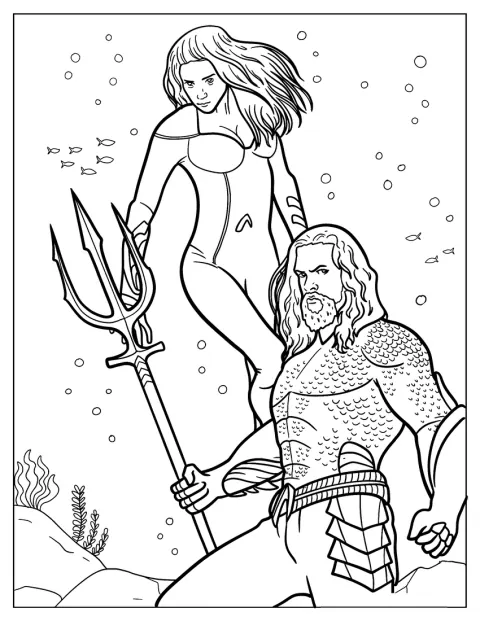 Mera e Aquaman nuotano insieme sott’acqua.