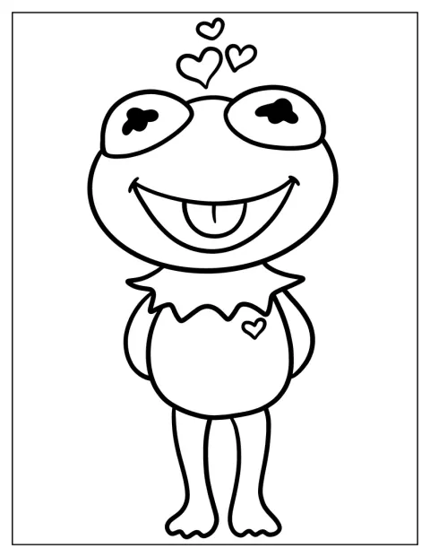 Chibi-Kermit ser kärleksfull ut med ett hjärta nära sig.