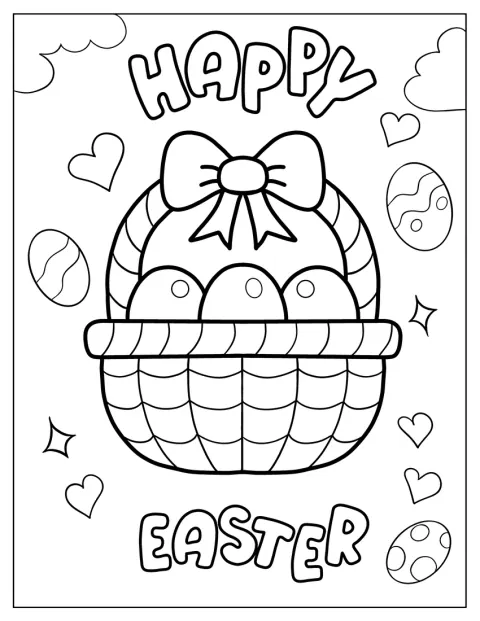 Una cesta con huevos acompaña el mensaje «Feliz Pascua».