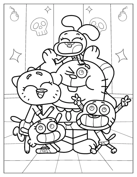 Richard, Nicole, Darwin, Anais és Gumball egymás mellett állnak.
